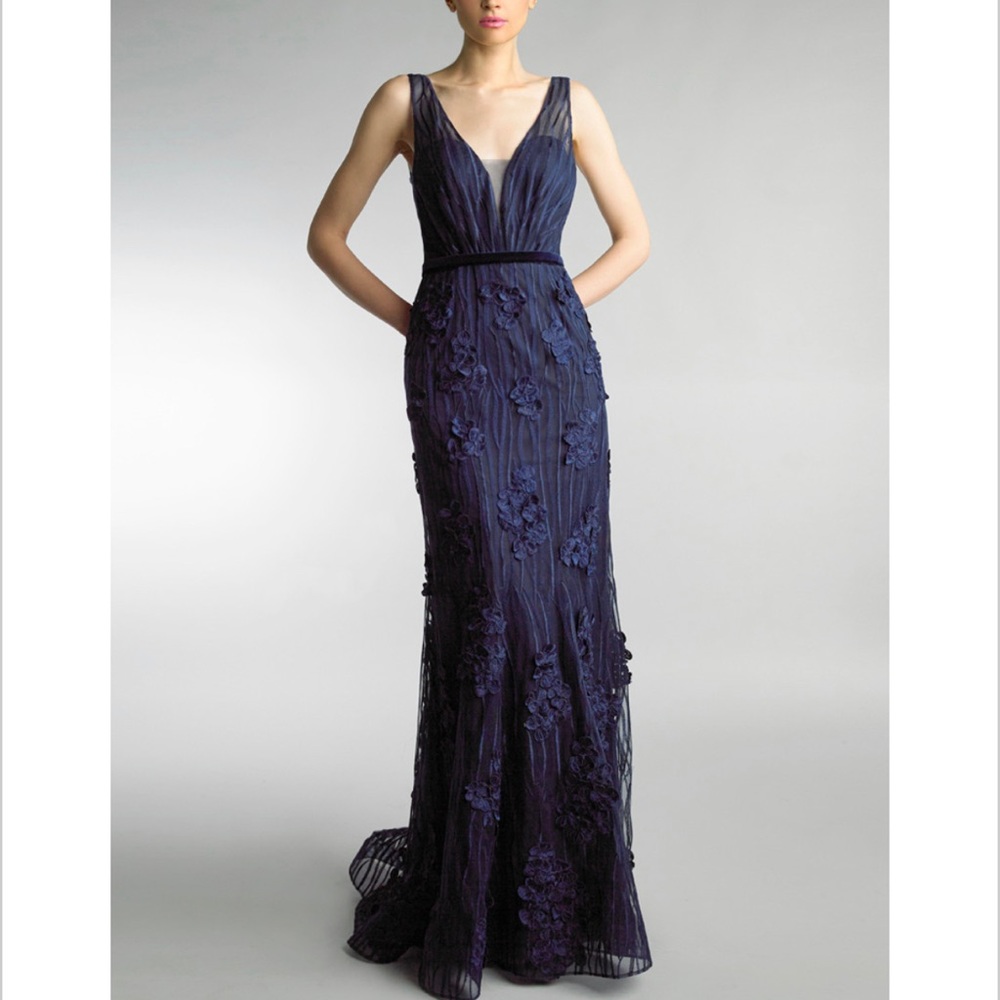 Basix Black Label Navy Floral Lace Gown Dress XS